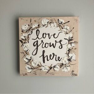 Love Grows Here Canvas Wall Art Floral Farmhouse Neutral 12x12 Textured